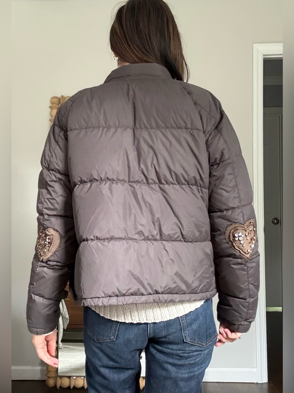 Vintage Juicy Couture Brown Rhinestone Elbow Patch Puffer Jacket